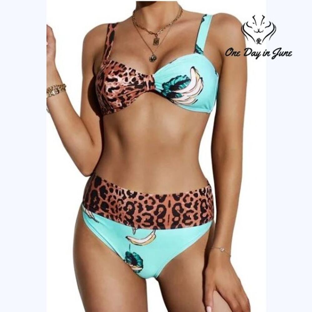 ODIJ Leopard Knot High Waist Bikini Swimsuit Size XL